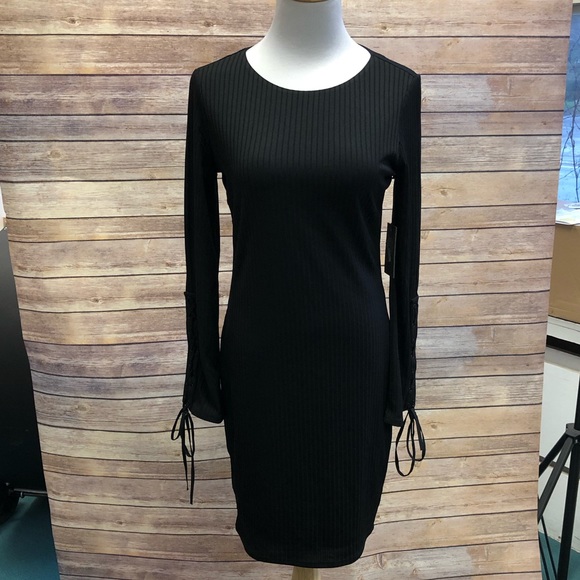 Vince Camuto Ribbed Dress with Lace-Up Sleeves - Picture 1 of 7